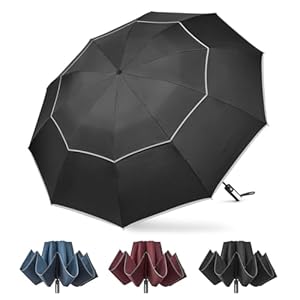 G4Free 62 Inch Windproof Inverted Umbrella with Reflective Stripe Large Compact Reverse Golf Umbrella for Rain 10 Ribs Double Canopy Travel Umbrella Automatic Open Close