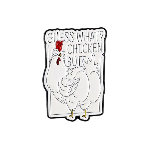 Guess What Chicken Butt Enamel Pin, Sarcastic Dark Humor Pin Brooch, Gift For Sassy Friend Coworker, Feathered Sass Brooches, Chicken Rude Joke Lapel Badge, Weird Pin For Adults, Farm Animal Joke Accessories