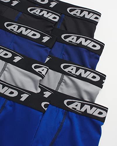 And1 Boys' Underwear – Performance Compression Boxer Briefs, Functional Fly (8 Pack), Size X-Large, Blue/Black/Grey #TOP1