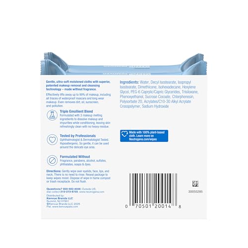 Neutrogena Fragrance-Free Makeup Remover Wipes, Daily Facial Cleanser Towelettes, Gently Removes Oil & Makeup, Alcohol-Free Makeup Wipes, 50 Count (2 Packs of 25)