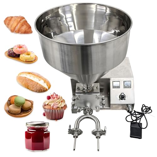 HayWHNKN 20L Electric Cream Filling Machine, 110V Stainless Steel Puff Pastry Jam Filler Cake Bread Quantitative Filling Machine with Digital Display, Dual Nozzle for Bakeries, Dessert, Cake, Donut