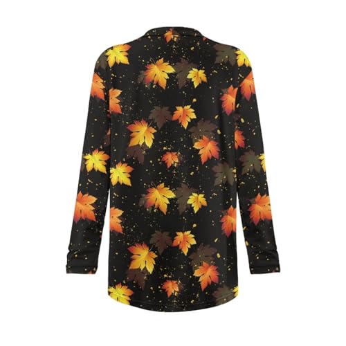 Image of Fall Maple Leaf Cardigan Sweaters for Women Long Sleeve Cardigan Soft Drape Open Front Dusters V-Neck Jackets Dressy