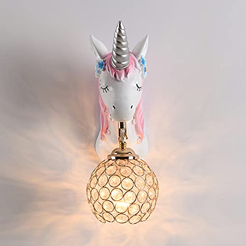 Litfad Crystal Hollowed-Out Ball Wall Lamp Kids 1-Light Sconce Lighting Creative Wall Light Bedside Lamp With Unicorn Decor For Bedroom Children's Room Kindergarten, Light Pink #TOP3