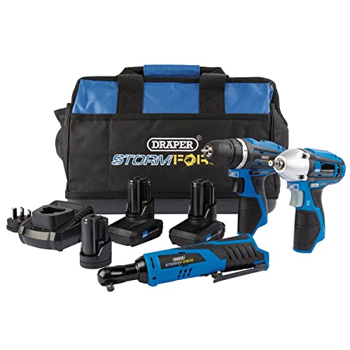 Draper 93521 Storm Force® 10.8V Interchange 3 Piece Kit (+2 x 4Ah Batteries, 1 x 1.5Ah Battery, Charger and Bag)