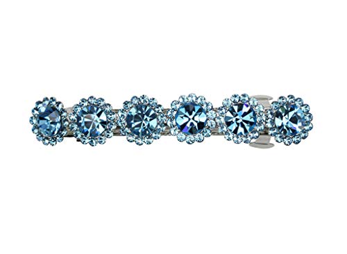Faship Aqua Rhinestone Crystal Floral Small Hair Barrette Clip