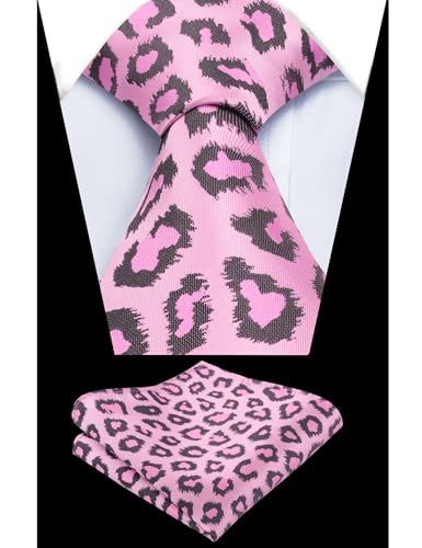 Image of Alizeal Men's Leopard Print Tie Set 3.15'' Necktie with Pocket Square Gift Box for Wedding and Fashion Occasions