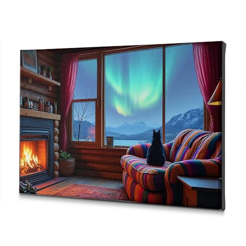 Décoration murale d'intérieur pour salon sombre : toile cabane lumineuse 40x60