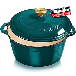 Mueller DuraCast 6 Quart Enameled Cast Iron Dutch Oven Pot with Lid, Heavy-Duty, Oven Safe up to 500° F & Across All Cooktops, Wedding Registry Ideas & Gifts, Emerald