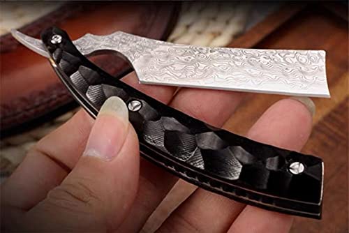 Aibote Vg10 Damascus Steel Straight Folding Razor Shaver With Shaving Ready Classic Barber Blade Edge,Men Straight Razor,3D Dragon Scales Ebony Handle+Flannel Case #TOP7