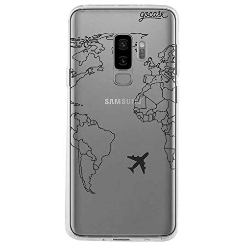 Gocase World Map Lines Hülle | Kompatibel mit Samsung Galaxy S9 Plus | Transparent mit Druck | Silikon Durchsichtig TPU Schutzhülle Kratzfest Handyhülle Cover