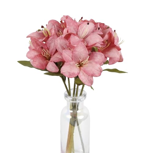UUXX Pink Lily Artificial Flowers 6 PCS Silk Flowers with Stems for Home Decor Indoor Fake Lilies Easter Table Decor Wedding Party Centerpieces Floral Arrangements (Pink)