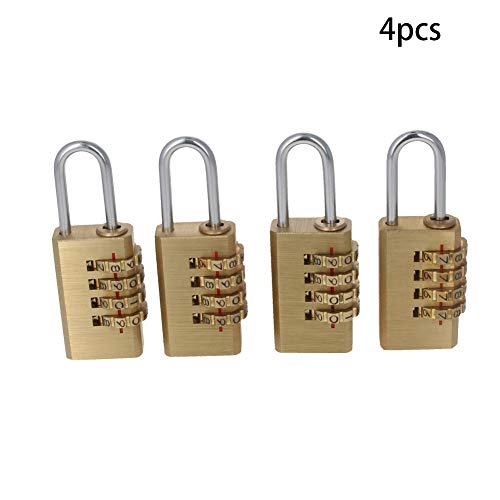 Image of 4 Digit Combination Padlock Solid Brass Padlock Heavy Duty Combination Lock Small 4 Rounds for Indoor and Outdoor Small Safety Luggage 4Pcs