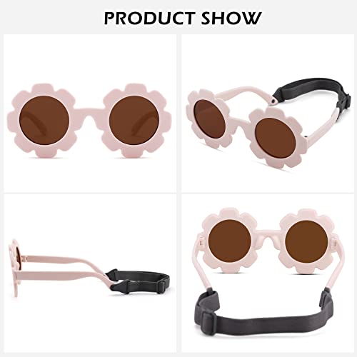Image of Hycredi Flexible Bendable Flower Baby Polarized Sunglasses with Strap for Newborn Infant Girls Age 0-24 Months