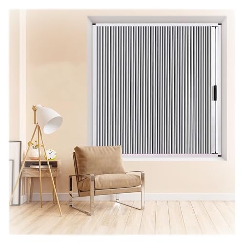 Aluminium Frame Indoor Pleated Shades W/ Waterproof Non-woven, Custom Cordless Cellular Blinds Blackout and Heat Insulation, Folding Temporary Door Windows Easy Assembly(Gray,115cmx120cm(45.2