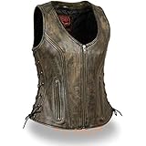 Milwaukee Leather MLL4531 Women's Open Neck Side Lace Front Zipper Brown Leather Vest with Gun Pocke