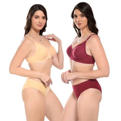 Image of SGC Women Cotton Blend Lingerie Set||Lightly Padded Wirefree Bra & Panty Set||Bridel Set for Women & Girls