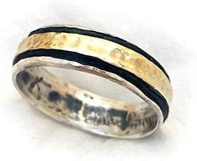 Oxidized Silver with Yellow Gold Men Wedding Ring