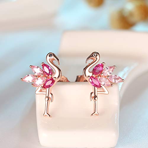 Pink Flamingo Bird Shape Rose Over Sterling Silver Pink Cz Stud Earrings For Women Teens Girls By Ginger Lyne #TOP4