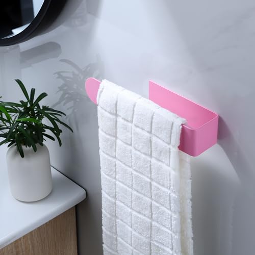 Image of Taozun Hand Towel Holder - Pink Towel Bar for Bathroom, Kitchen, RV, Dorm Room Decor, Adhesive, Stainless Steel, 7.9 Inch, No Drill(Gift for Women /Daughter /Girlfriend)
