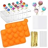 302Pcs Cake Pop Mold Set, Hoedia 12 Cavity Silicone Cake Pop Maker Mold with 100 Cake Pop Stick, 100P Candy Bags, 100P Gold Ties, 15-hole Acrylic...