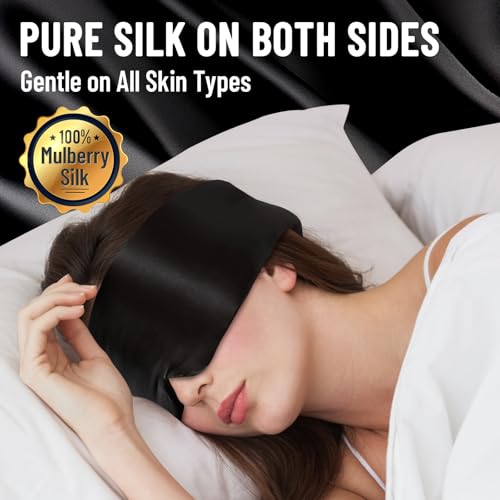 ATreebay 100% Mulberry Silk Sleep Mask, Large Eye Cover for Sleeping, Comfortable and Pressure-Free Sleeping Masks for Women Men, Completely Blackout (Black) — view 2