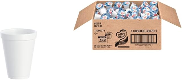 DART 12J12 12 oz Foam Cup (Case of 1000) & Nestle Coffee mate Coffee Creamer, French Vanilla, Liquid Creamer Singles, Non Dairy, No Refrigeration, Box of 180