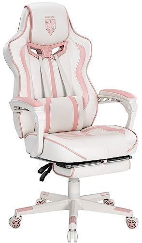 Vonesse Pink Gaming Chair Gaming Chairs For Adults Office Pc Game Chair For Girls Racing Style Reclining Computer Chair With Footrest Swivel Ergonomic Gaming Computer Chair With Massage High Back #TOP13