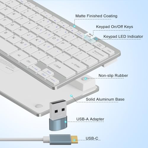 Ultra-Slim 78keys USB-C Mini Wired Keyboard with Media Hotkeys for Apple Mac Pro, MacBook 56Pro/ iMac, Air, Mac mini, Laptop Computers, Windows Desktop PC 11/10/8/7, with USB-C to A OTG Adapter,White by YORUNOHOSHI - Image 6