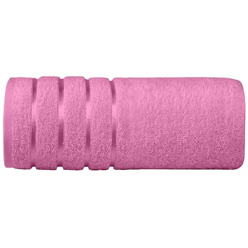Image of Elegant Comfort 100% Turkish Cotton 4 Lines Viscose Stripe Jumbo Bath Towel - Hotel Spa Quality Extra Large 35 x 70 Inch Bath Towel Ultra Soft, Super Absorbent Quick Dry Large Bath Towel, Light Pink