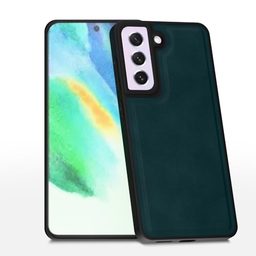 Image of Amazon Basics Back Cover for Samsung Galaxy S21 FE 5G | Premium PU Leather | Soft Touch Finish | Full Camera Protection | Raised Edge Bumper Case (Green)