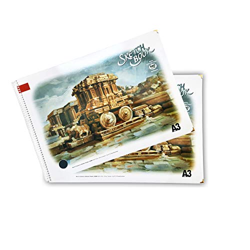 Image of LRS A3 Sketch Pad for Artist - 140 GSM - Artist Drawing Book - (42.0 cm x 29.7cm) - Spiral Bound - Completely Handmade - (A3-50 Sheets, Pack of 2)