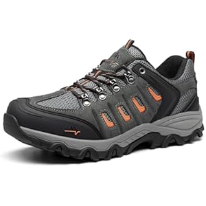 NORTIV 8 Men's Waterproof Hiking Shoes Leather Low-Top Hiking Shoes for Outdoor Trailing Trekking Camping Walking 8 Black/Dark/Grey/Orange