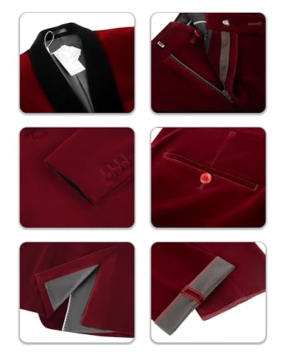 Men's 2 Piece Velvet Suit Slim Fit Prom Wedding Suits for Men Party Formal Suit Jacket Pants Set4
