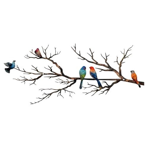 ESTART Décoration murale avec oiseaux en métal, oiseaux vivants sur une branche, silhouette, décoration murale, pour l'extérieur, sculpture murale à...