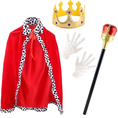 Disfraz completo rey para niños con capa roja y accesorios miniatura 1