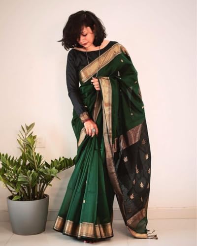 Image of Women's Cotton Soft Silk Sarees | Jamdani Cotton Saree With Attach Unstitched Blouse Piece