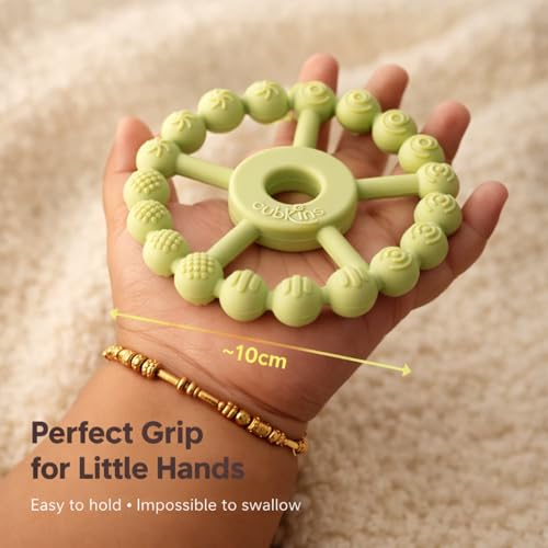 Image of Cubkins Silicone Ring Teether for Babies 3-12 Months | BIS Certified, BPA Free, Food Grade | Teething Ring for Soothing Gums | Zero Plastic | Easy Grip Baby Teething Toy (Lime)