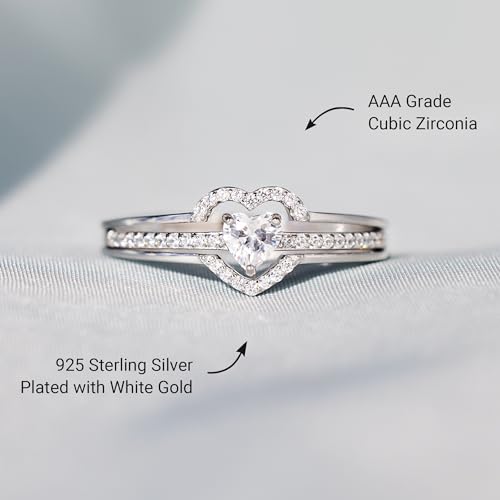 STORYJEWELLERY 925 Sterling Silver Rings for Women, Promise Rings for Her, Heart Purity Ring, Stacking Silver Pinky Ring for Women, Gifts for Her3