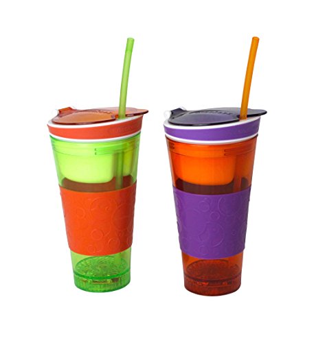 Snackeez 2-In-1 Snack & Drink Cup Light-Up LED 2-Pack (Green/Orange & Orange/Purple)