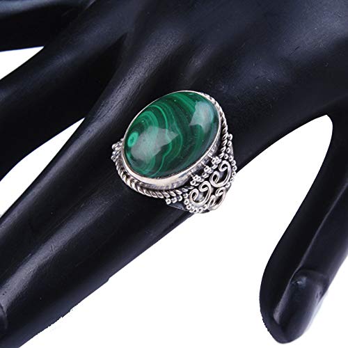 Bague en argent 925 avec malachite véritable de qualité fine taille 18
