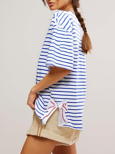 Baseball Shirt Baseball Mom Shirts: Women Baseball Bow Side Split T-Shirt Baseball Season Game Day Short Sleeve Top2