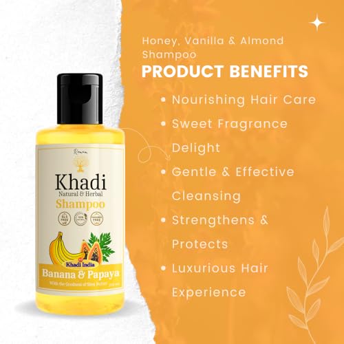 Image of Khadi Natural Honey, Vanilla & Almond Shampoo | Deep Nourishment & Smoothness | Khadi Herbal Shampoo | Sulfate, SLS & Paraben Free | Khadi Natural Shampoo for Men & Women - 420 ml