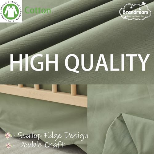 Image of Brandream Scallop Edge Cotton Crib Skirt Toddler Bedskirt Baby Nursery Crib Bed Skirt Boho Bohemian Neutral Solid Color Vintage Sage Green Farmhouse Chic Boho Bohemian Skirt