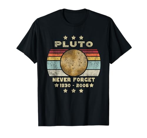 Pluto Never Forget retro Funny vintage retro space t-shirt, Preto