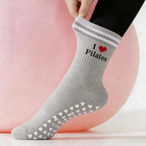Image of Pilates Socks for Mother's Day,Women Pilates Heart Grip Socks Cuffs,Anti-Skid Cotton Grip for Ballet,Home,Studio 1Pair