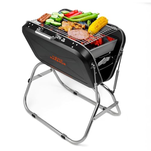 Home Harbour Adventure BBQ | Large Portable Foldable Suitcase Charcoal Grill, Compact Outdoor BBQ Grill for Camping, Picnics, Garden, Folding Stand, Stainless Steel Portable Barbecue for Outdoor