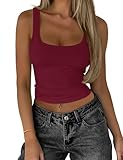Ivicoer Women's Tank Tops Cotton Fitted Burgundy Tops for Women Summer Basics Y2K Shirt Casual XS