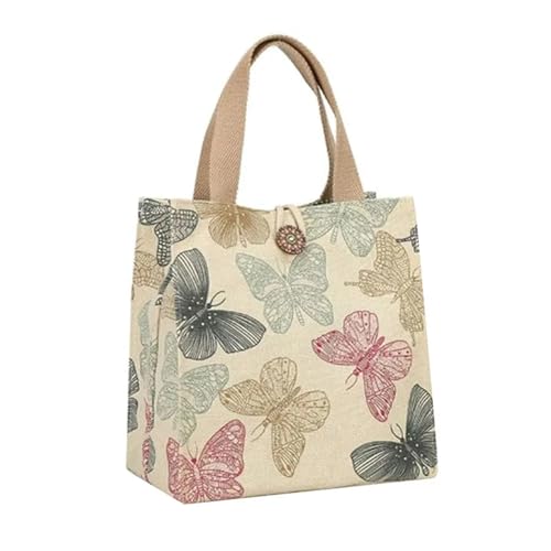 XCTDSVAH Bolsa Termica Porta Alimentos Bolsa de almuerzo lona con estampado mariposa, aislamiento térmico impermeable, contenedor alimentos gran capacidad for mujer, 2 uds(Beige-S)