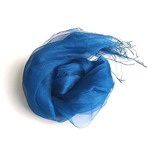 Women 100% Mulberry Silk Scarf Classic Handmade Elegant Long Shawl Solid Color Lightweight Silk Scarf (Color : Blue, Size : 70 x 180cm)3