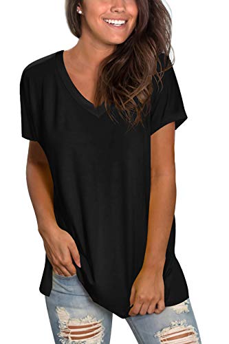Sipaya Womens T Shirts Basic V Neck Tee Loose Fitting Casual Short Sleeve Tops2